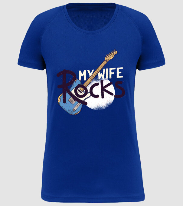 My wife rocks - Soția mea e tare model albastru regal pe tricou