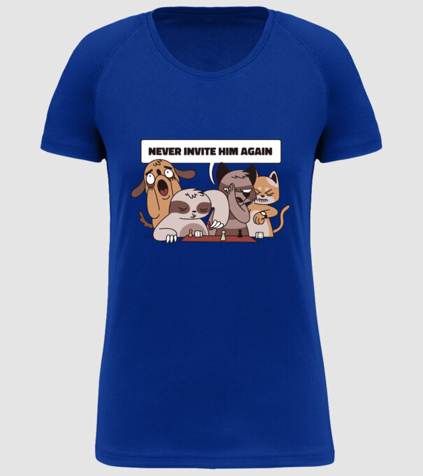 Să nu-l mai invităm niciodată - Leneș model albastru regal pe tricou