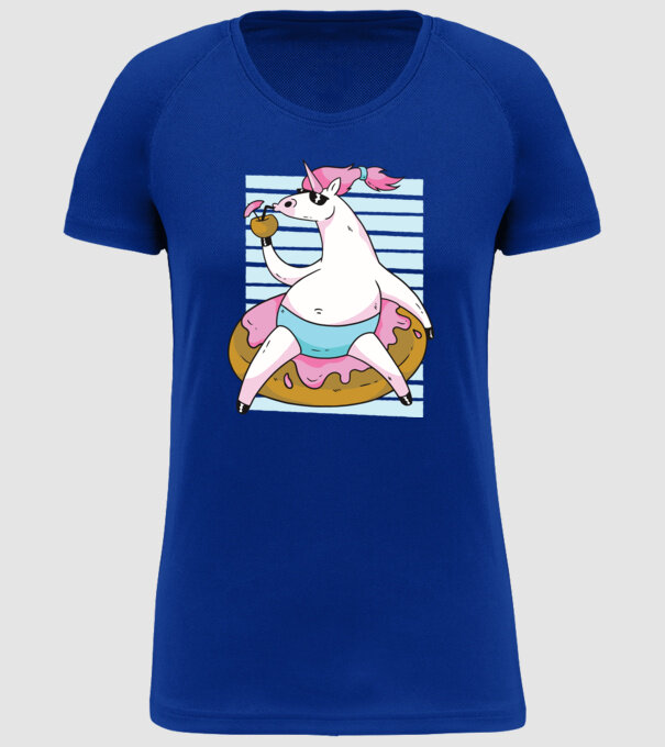 Unicorn în vacanță model albastru regal pe tricou