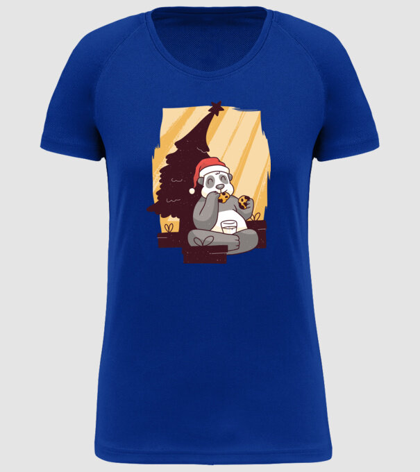 Panda mâncând prăjituri tricou Crăciun model albastru regal pe tricou