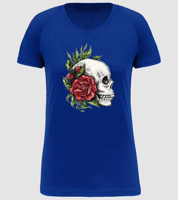 Trandafiri și craniu model albastru regal pe tricou