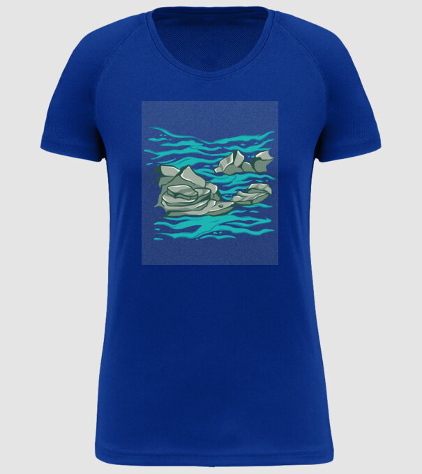 Oceanul cu Stânci model albastru regal pe tricou