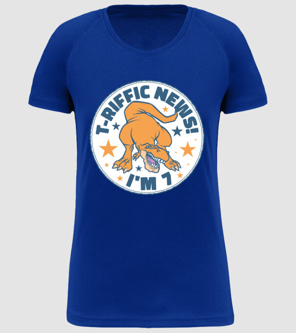 'T-rex Terrific news i''m 7' model albastru regal pe tricou