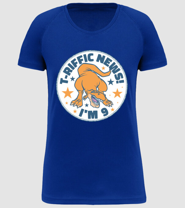 'T-rex Terrific news i''m 9' model albastru regal pe tricou