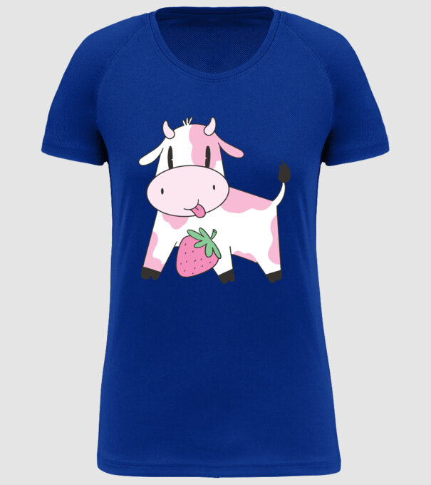 Vacă cu căpșuni model albastru regal pe tricou