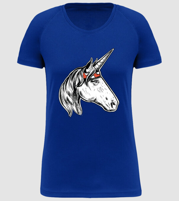 Cal Unicorn model albastru regal pe tricou