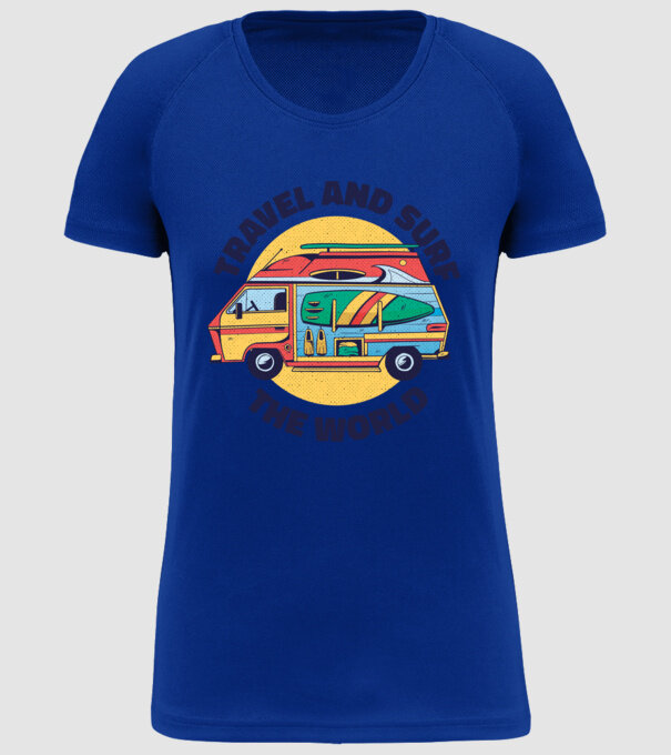 Călătorie și Surf în jurul lumii model albastru regal pe tricou