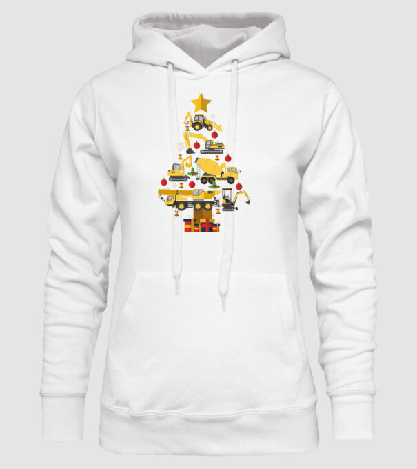 Construcția vehiculului pom de Crăciun model alb pe tricou