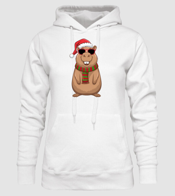 Crăciunul capybara model alb pe tricou