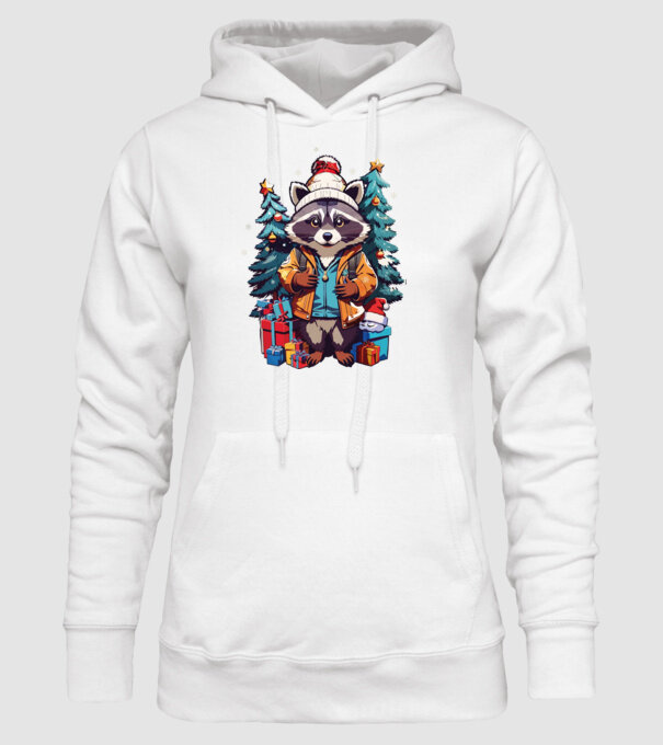 Crăciunul ratonilor model alb pe tricou