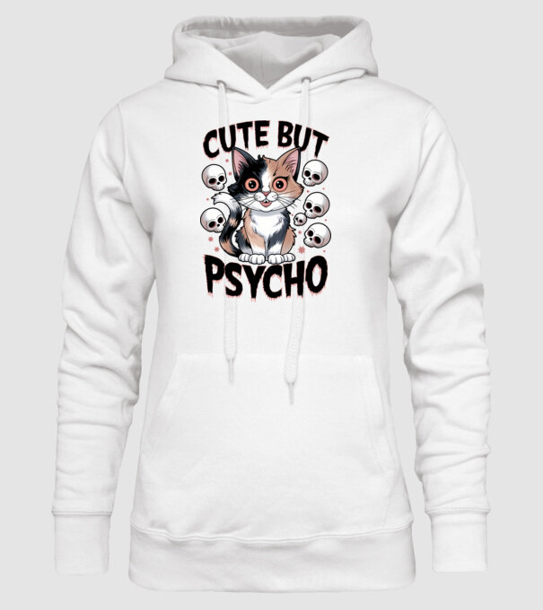 Cute, but Psycho pisică Alb model alb pe tricou