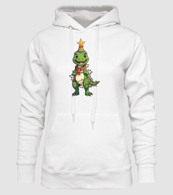 dinozaur pom de Crăciun model alb pe tricou