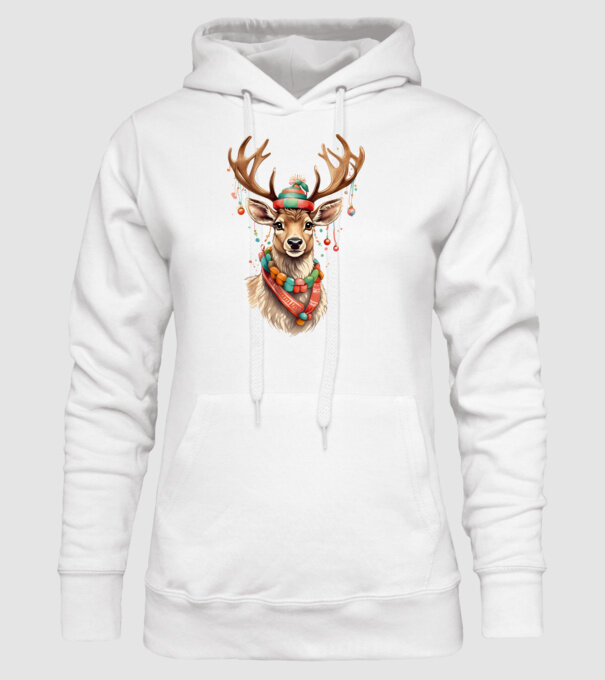 Festive Reindeer model alb pe tricou
