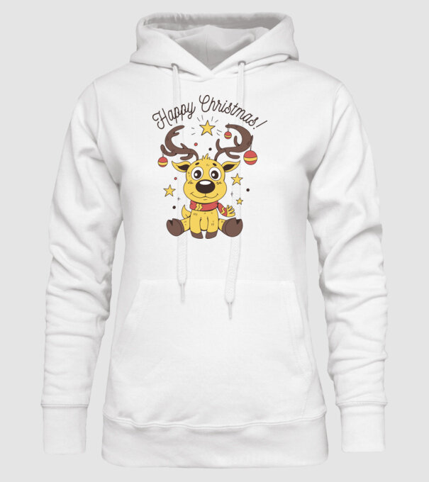 Happy Christmas Reindeer Alb model alb pe tricou