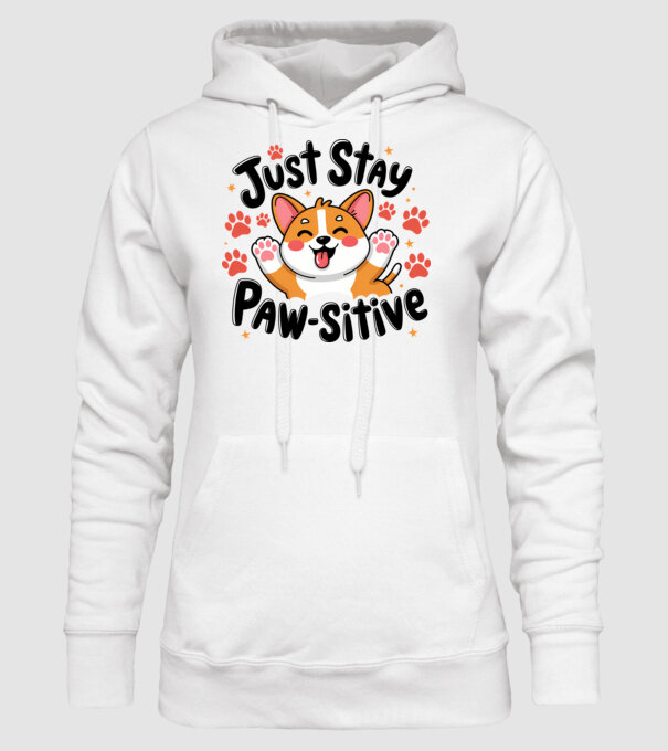 Just Stay Paw-sitive Alb model alb pe tricou