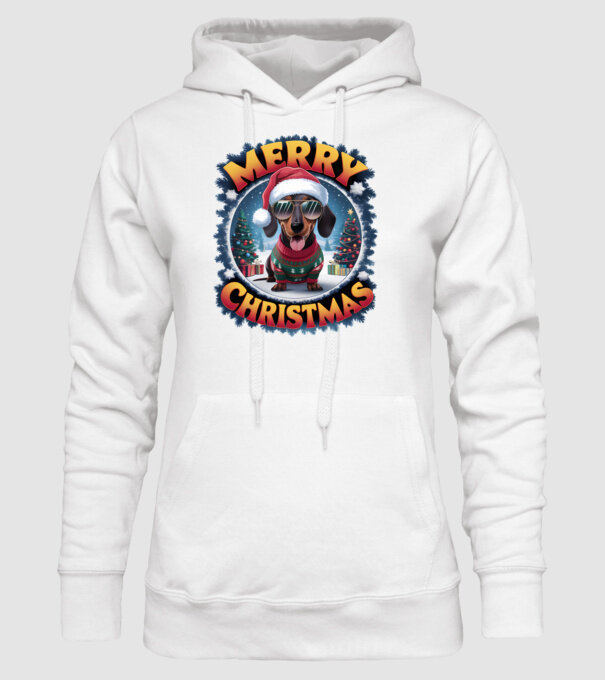 Merry Christmas Teckel model alb pe tricou