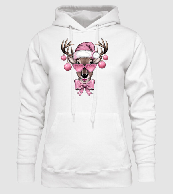 Pink Xmas Reindeer model alb pe tricou