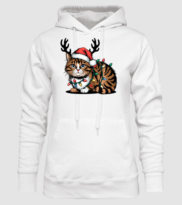 Pisica de craciun model alb pe tricou
