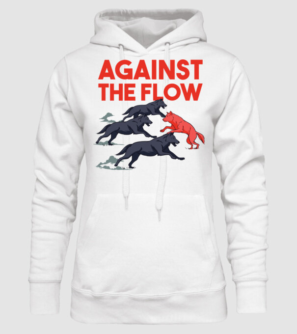 Against the flow - Împotriva curentului model alb pe tricou