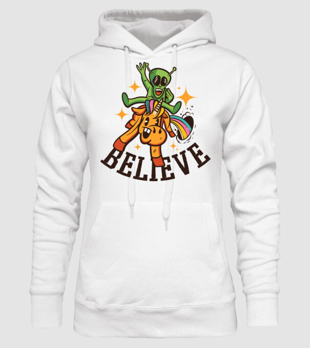 Unicorn Alien model alb pe tricou