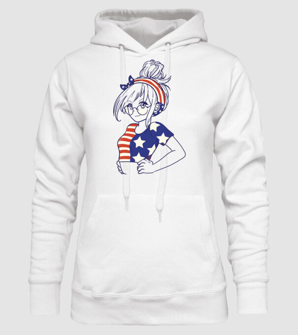 fată Americană Anime model alb pe tricou