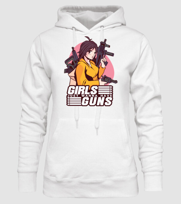 Anime fată cu armă model alb pe tricou