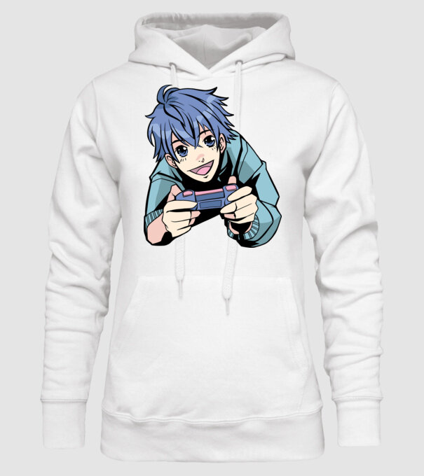Anime băiat Gamer model alb pe tricou