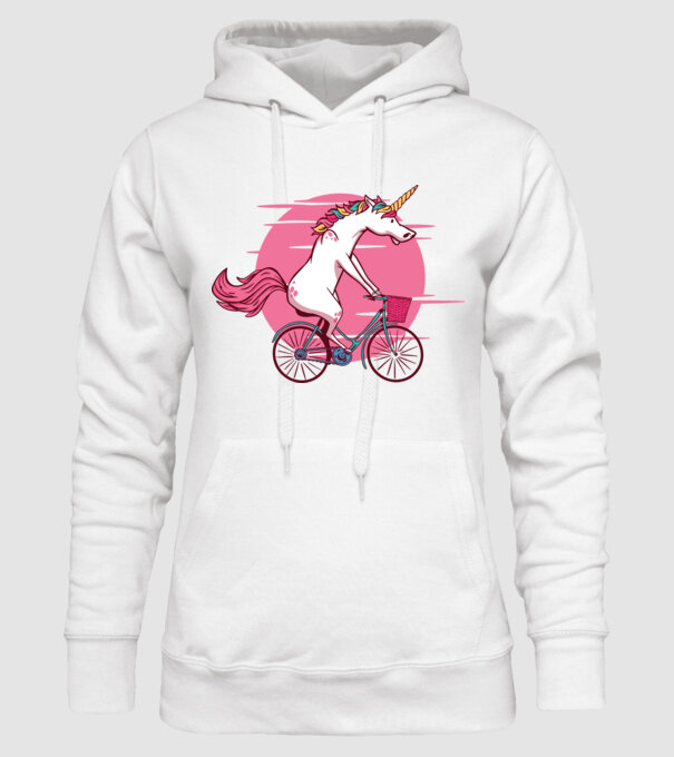 Unicorn cu bicicletă model alb pe tricou