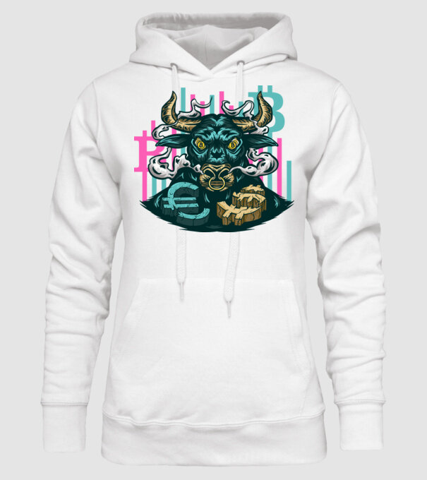 Taur Bitcoin model alb pe tricou
