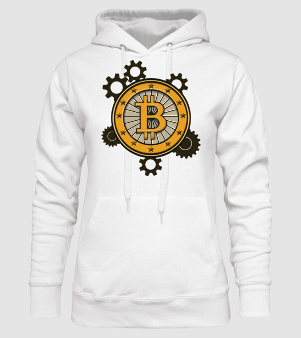 Mecanică Bitcoin model alb pe tricou