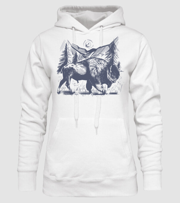Bizon model alb pe tricou