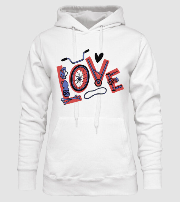 Love Bicicletă model alb pe tricou