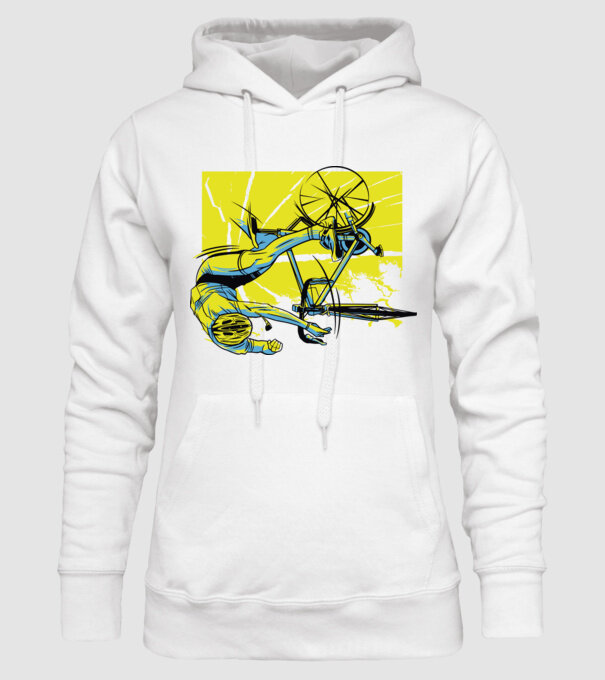 Cădere cu bicicletă model alb pe tricou