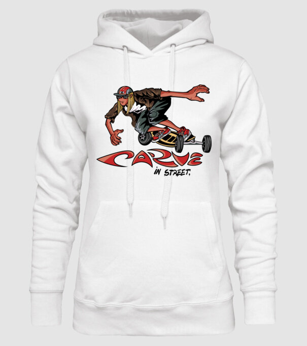Carveboard Longboard model alb pe tricou