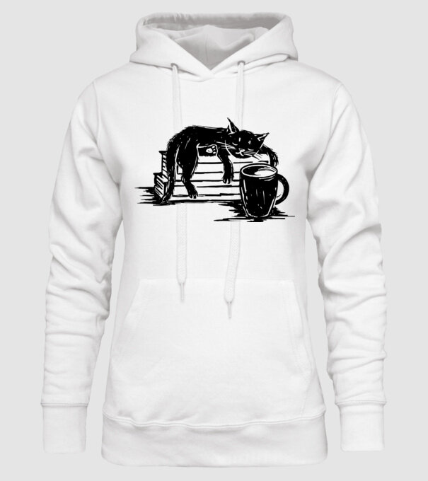 Pisică și cafea model alb pe tricou
