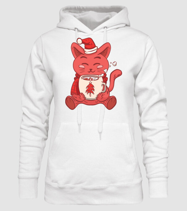Pisică cu ciocolată caldă model alb pe tricou