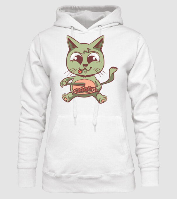 Pisică Sushi model alb pe tricou