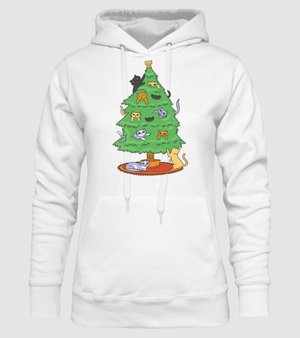 pom de Crăciun cu pisică model alb pe tricou