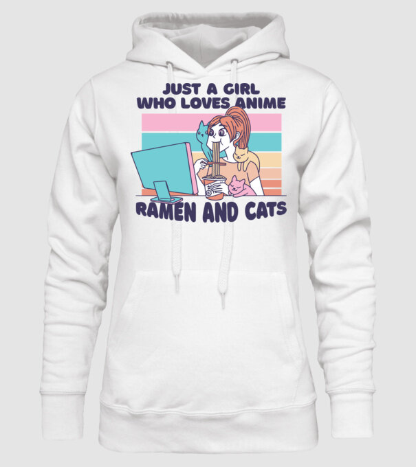 Doar o fată căreia îi place Anime, Ramen și pisicile model alb pe tricou