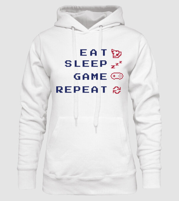 Eat Sleep Game Repeat model alb pe tricou