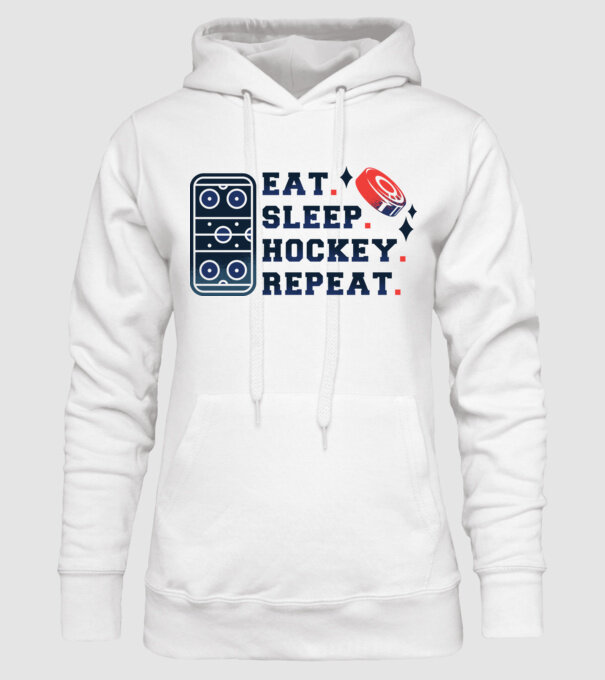 Eat Sleep Hockey Repeat model alb pe tricou