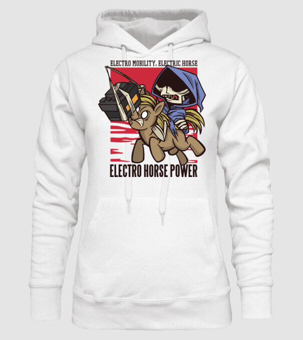 Cai putere electric model alb pe tricou