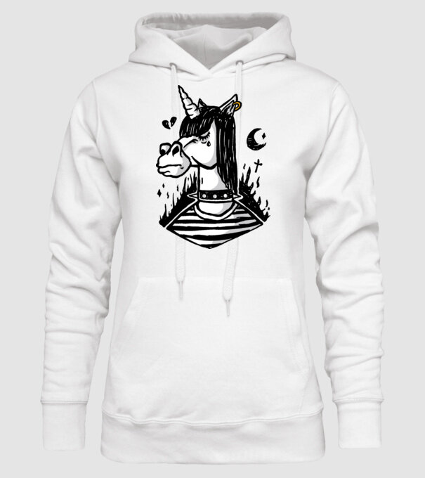 Emo unicorn model alb pe tricou