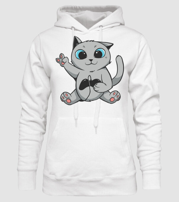 Pisică Gamer model alb pe tricou