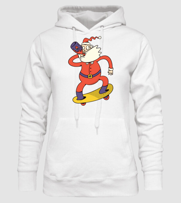 Moș Crăciun Skateboarder model alb pe tricou