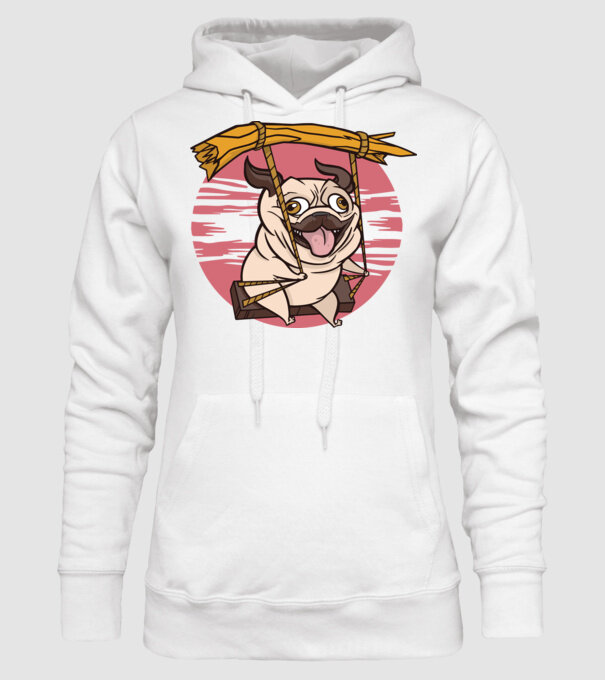Mops cu leagăn model alb pe tricou