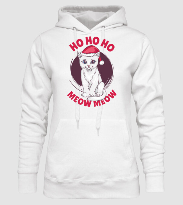 Ho Ho Ho Ho Ho Ho Ho Meow Meow Crăciun cu pisică model alb pe tricou