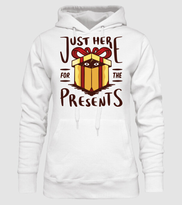 Just here for the presents tricou de Crăciun model alb pe tricou
