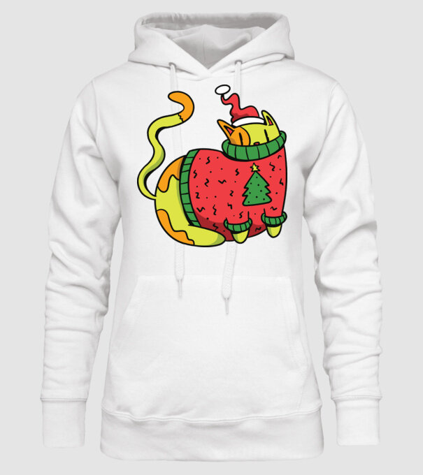 Pisică de Crăciun model alb pe tricou
