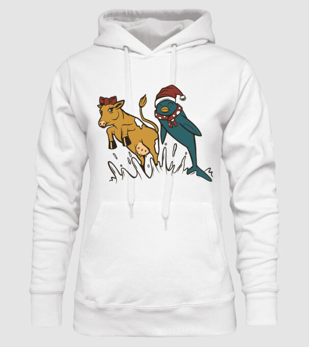 Delfin și Vacă de Crăciun model alb pe tricou